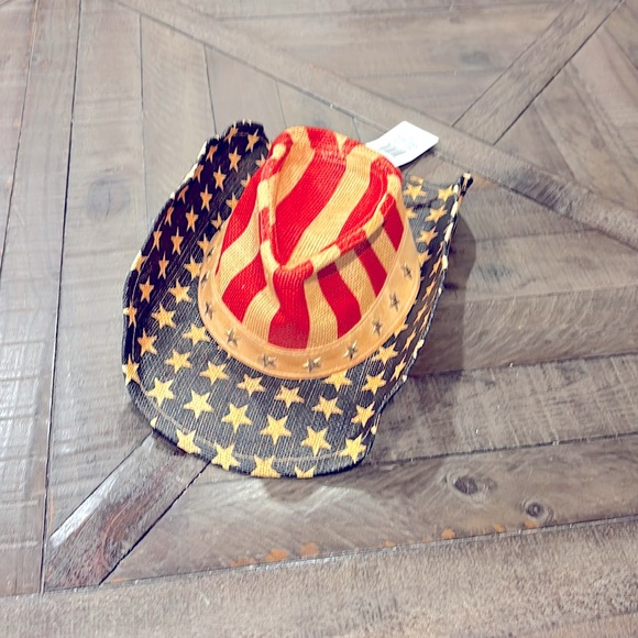 Goldcoast Sunwear patriotic Western Cowboy Hat American Flag Star Studded Brim - Picture 1 of 7